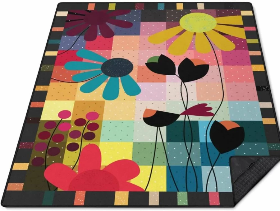 Awufncksn Waterproof Gothic Picnic Blanket - 80x80 Inch Sun & Moon Design, Sandproof Outdoor Mat for Beach, Camping, Park - Foldable Blue Thick Blanket