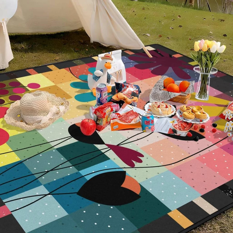 Awufncksn Waterproof Gothic Picnic Blanket - 80x80 Inch Sun & Moon Design, Sandproof Outdoor Mat for Beach, Camping, Park - Foldable Blue Thick Blanket