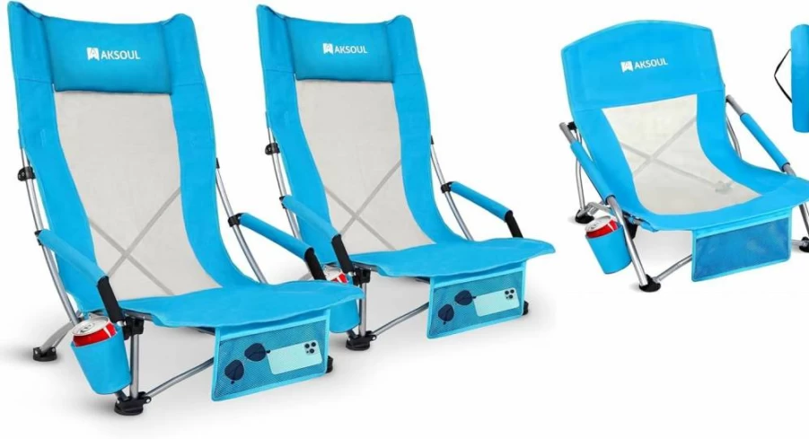 AKSOUL Portable Folding Beach Chair - Lightweight Camping Chair for Adults with Carry Bag, Wide Seat for Outdoor, Travel, Concert, and Lawn Use