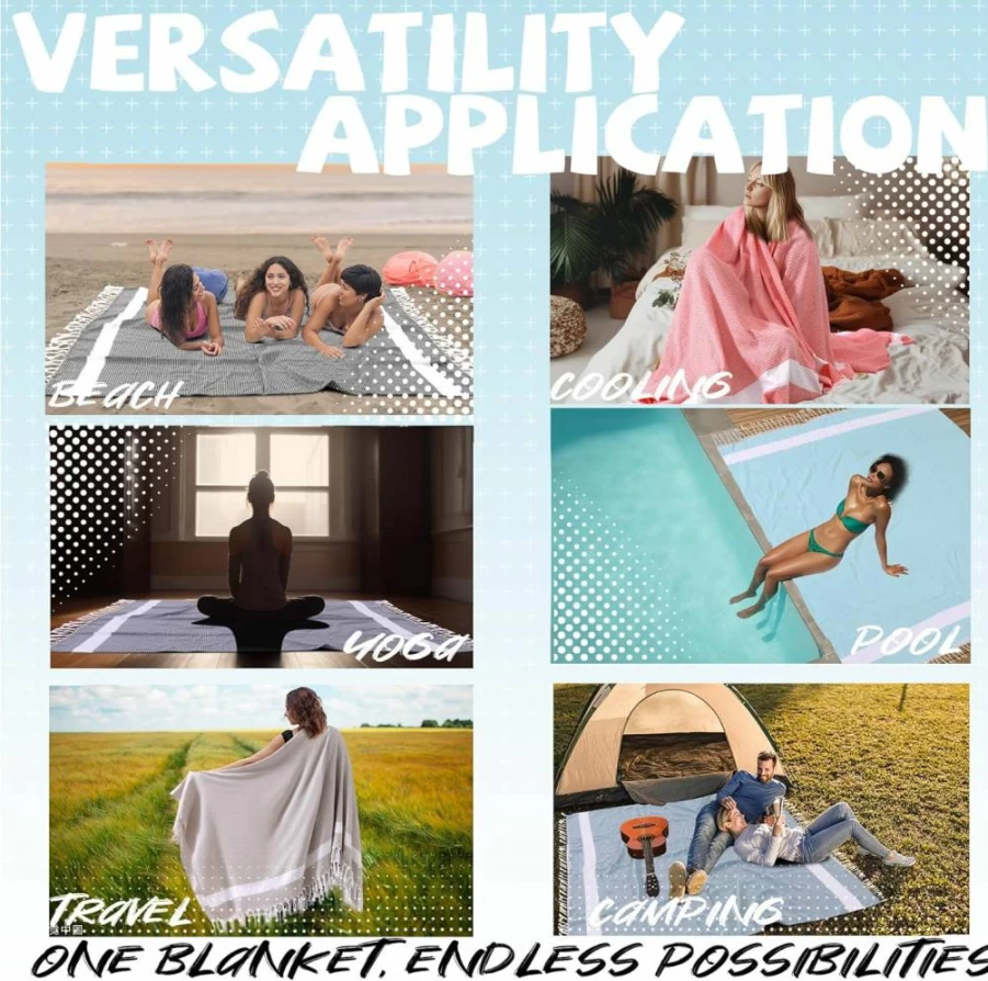 Genovega Oversized Turkish Beach Towel - Extra Large, Sandproof, Fast-Drying, Compact & Soft Cotton Blanket for Picnic, Outdoor, Travel, and Summer Vacations
