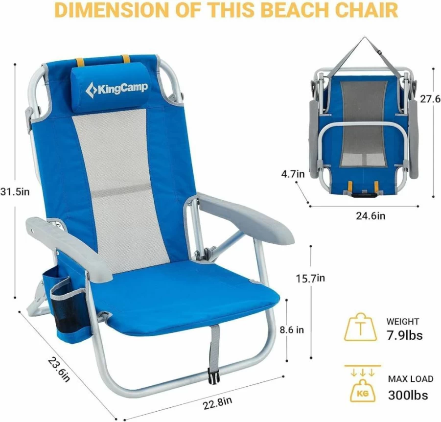 KingCamp Heavy Duty Folding Beach Chair - 2 Pack Portable Camping Chairs for Adults, 300Lbs Capacity, Lightweight Backpack Design for Outdoor, Lawn, Concert & Travel Gear