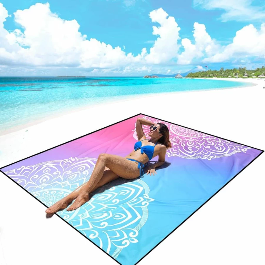 AISPARKY Waterproof Sandproof Beach Blanket - Extra Large 79x83 to 120x108 Inch Quick Dry Lightweight Picnic Mat for Adults, Camping, Travel & Outdoor Activities