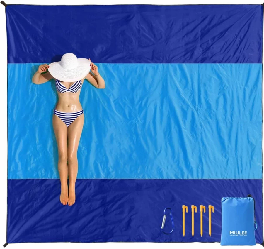 MIULEE Waterproof Sandproof Beach Blanket - Extra Large 110x114 Inch Portable Outdoor Picnic Mat for 5-8 People, Lightweight Camping Travel Blanket with Corner Pockets for Hiking, Park & Beach Activities