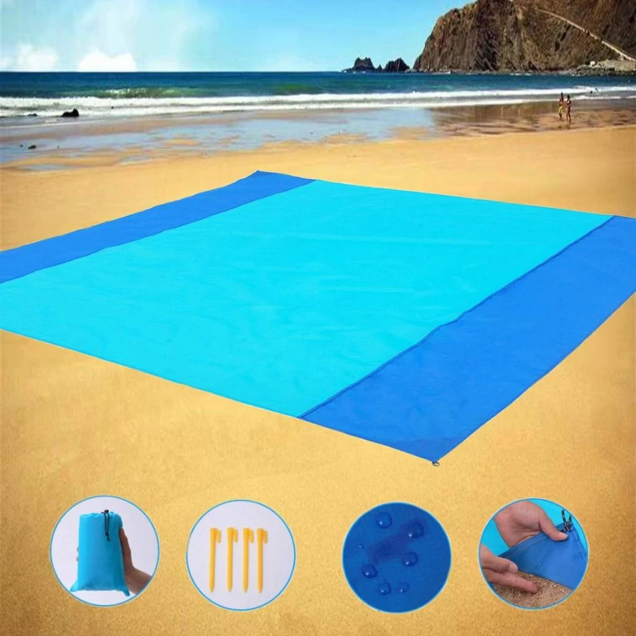 Earthsport XL Sandproof Beach Blanket - 10'x9' Waterproof, Quick-Dry, Ripstop Nylon for Camping, Hiking, Travel & Outdoor Picnics