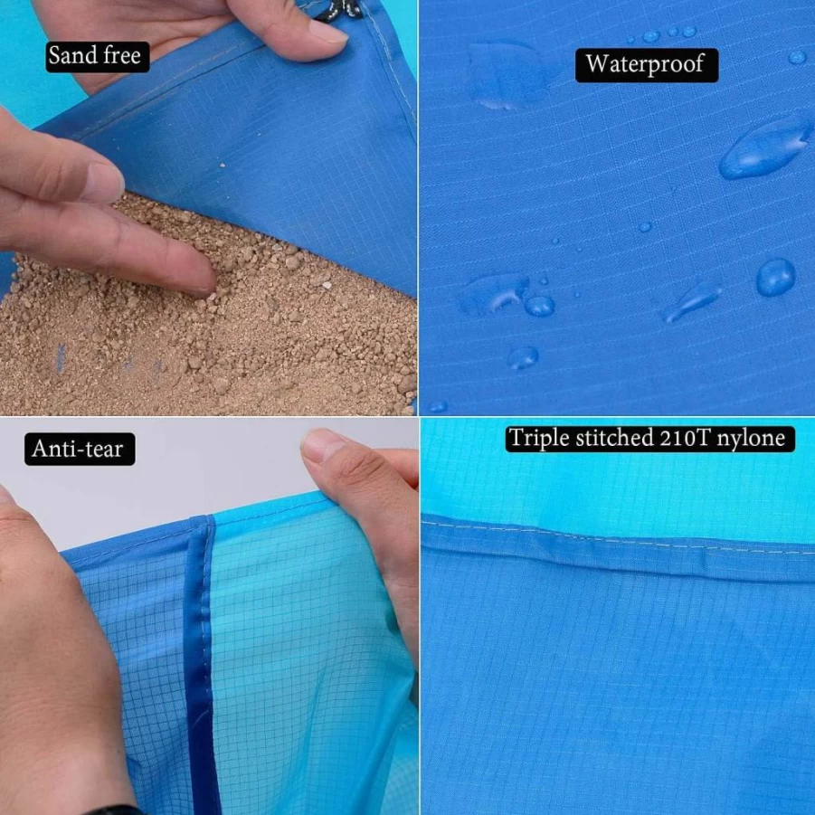 Earthsport XL Sandproof Beach Blanket - 10'x9' Waterproof, Quick-Dry, Ripstop Nylon for Camping, Hiking, Travel & Outdoor Picnics