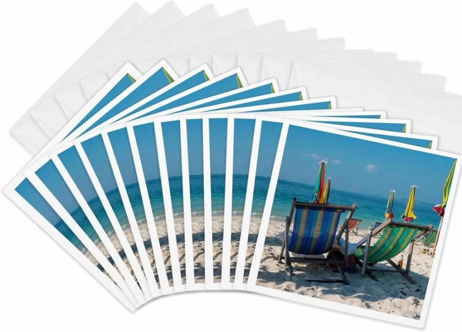 3Drose Thailand Travel Greeting Card - Phuket & Phi Phi Islands Beach Scene, White Sand Chairs, Tropical Vacation Postcard