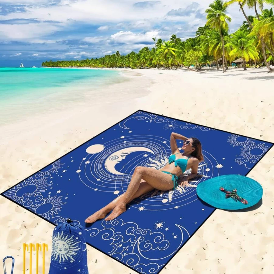 WIWIGO Waterproof Sandproof Beach Blanket Mat 79"x83" Large Portable Quick Dry Picnic Mat for Adults, Outdoor Travel Camping Hiking Accessories