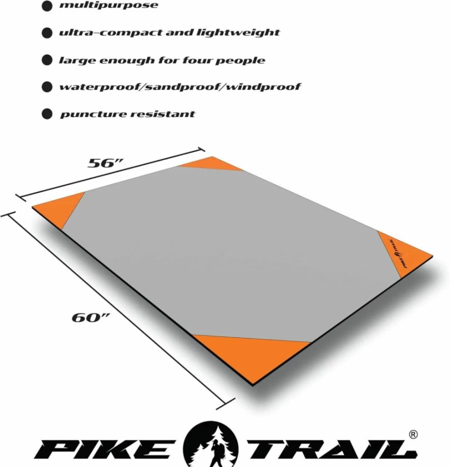 Pike Trail Lightweight Waterproof Pocket Beach Blanket - 60" x 56" Compact Sand Proof Outdoor Blanket for Camping, Picnics, Hiking & Travel