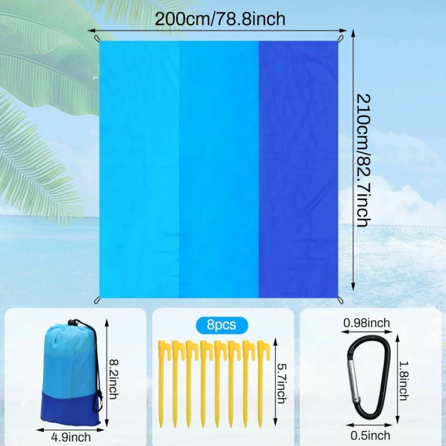 AEXHOT Waterproof Beach Blanket Sandproof - 79x83 Inch Lightweight Picnic Mat for Adults, Quick Drying Outdoor Travel Camping Hiking Accessories (Blue)