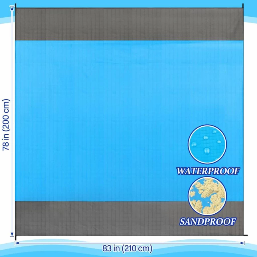 MAQIHAN Large Sandproof Beach Blanket - Portable Picnic Mat for Travel, Camping & Hiking with 4 Stakes, Drawstring Pocket & Carabiner, Lightweight Outdoor Blanket