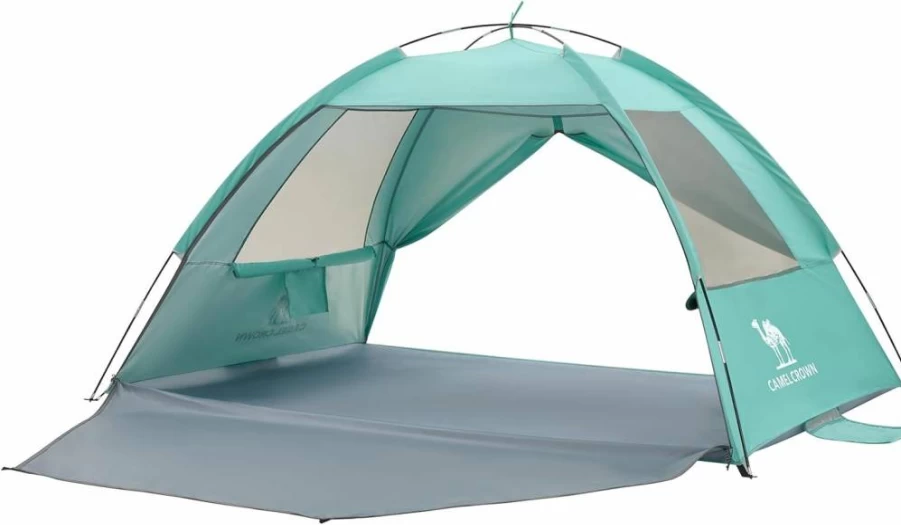CAMEL CROWN Beach Tent Sun Shelter UPF 50+ for 2-6 People, Lightweight Portable Sun Shade with Sand Anchors for Family Beach Days & Outdoor Activities