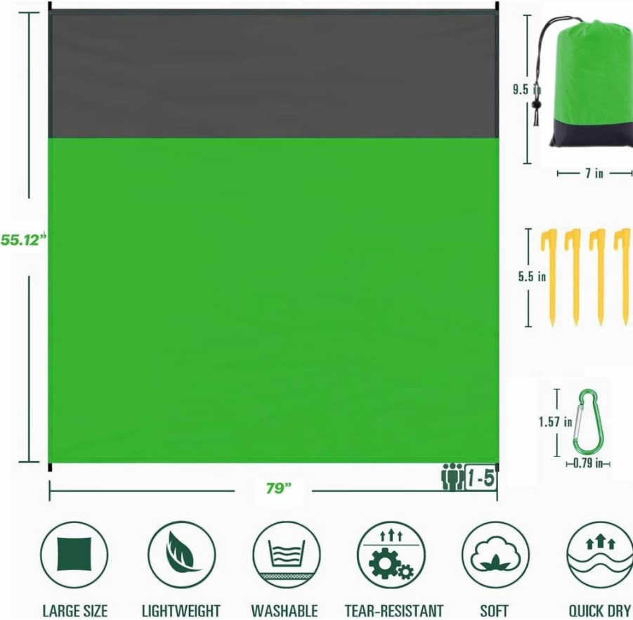 iMaoiy Extra Large Beach Blanket 79x55 Inches - Sandproof, Waterproof Picnic Mat for Adults, Portable Outdoor Blanket with Storage Bag for Travel, Camping, Hiking Beach Accessories
