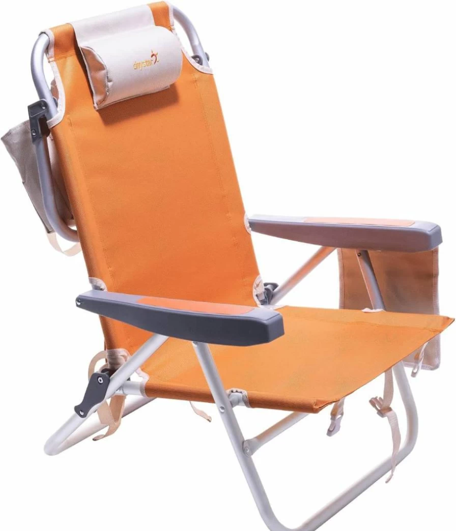 Daystar Heavy Duty Low Beach Chair - 5-Position Reclining Folding Chair with Cup Holder, Pillow & Cooler Bag for Outdoor, Camping, Lawn & Sand, Portable Lounge Chair for Adults