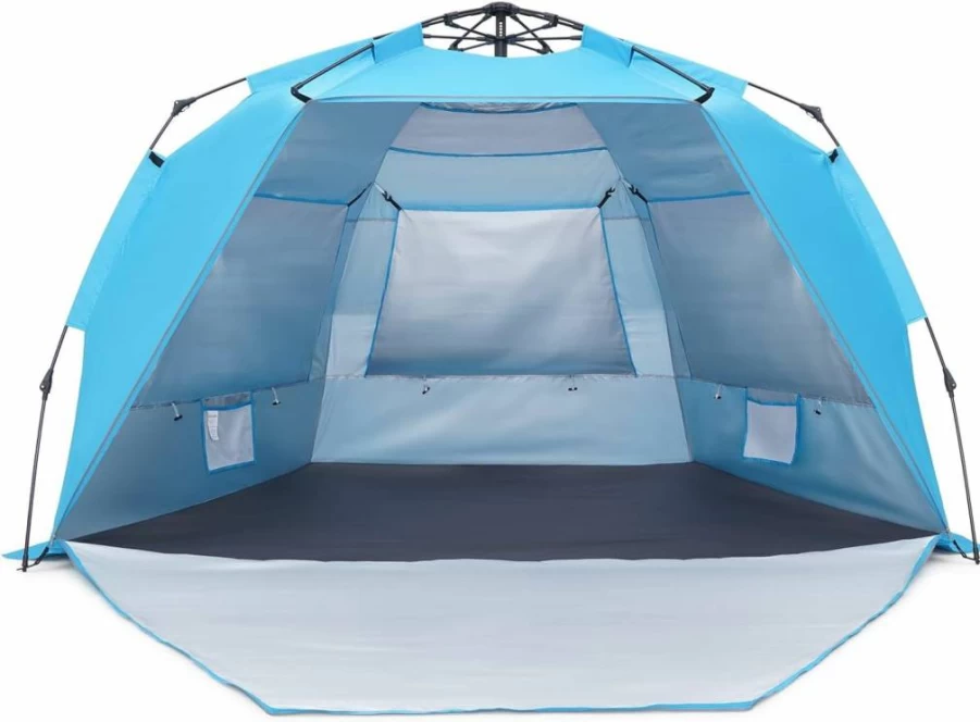 SweetBin Pop Up Beach Tent - UPF 50+ Portable Sun Shelter with Double Silver Coating, Easy Setup for Family of 4, 3 Ventilation Windows, Lightweight & Compact Folding Design