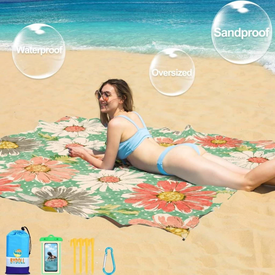 BYDOLL Waterproof Sandproof Beach Blanket - Extra Large 78x81 Inch, Lightweight Picnic Mat for 1-7 Adults, Outdoor Travel & Camping Accessories