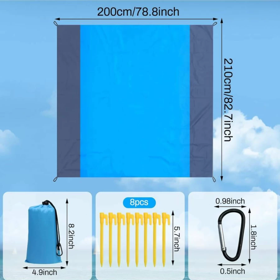 AEXHOT Waterproof Sandproof Beach Blanket 79x83 Inches - Lightweight Quick Dry Picnic Mat for Adults, Outdoor Travel, Camping & Hiking Accessories (Blue Grey)
