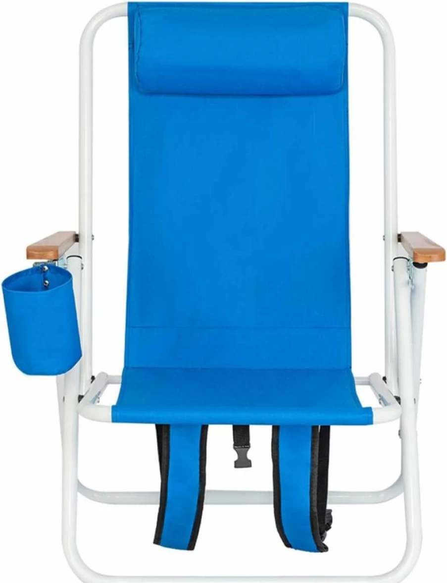Ossofire Portable Folding Beach Chair with Adjustable Headrest, 4-Position Recline, Cup Holder & Durable Cleanable Fabric for Camping, Travel, Concerts – Blue