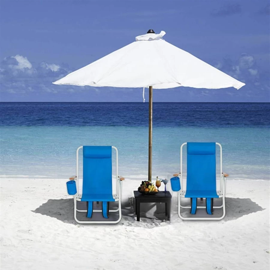Ossofire Portable Folding Beach Chair with Adjustable Headrest, 4-Position Recline, Cup Holder & Durable Cleanable Fabric for Camping, Travel, Concerts – Blue