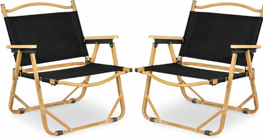 Generic Heavy Duty Folding Beach Chair with Wooden Armrests - Lightweight Portable Camping Lawn Chair for Outdoor, Picnic, Concert, and Sports