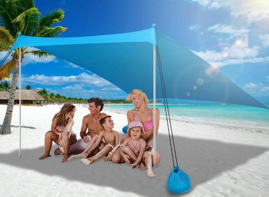 SUGORER 7x7FT Pop Up Beach Tent Sun Shelter with UPF 50+ Protection, 2 Lengthened Poles & Sandbags, Portable Sun Shade Canopy for Camping, Fishing, Picnics, Backyard, Fits 2-6 People