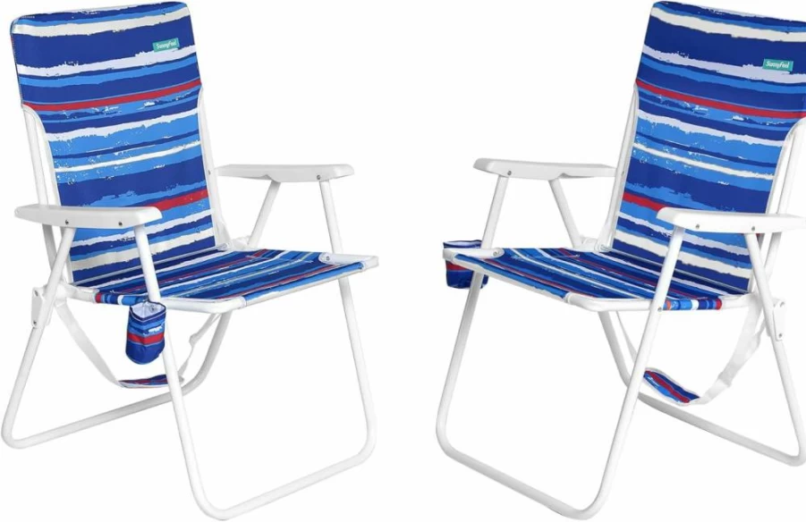 SUNNYFEEL Heavy Duty Folding Beach Chair for Adults - Portable Camping Lawn Chair with Cup Holders, Supports 300 lbs, Lightweight for Outdoor, Travel, Picnic, Concert, and Sports
