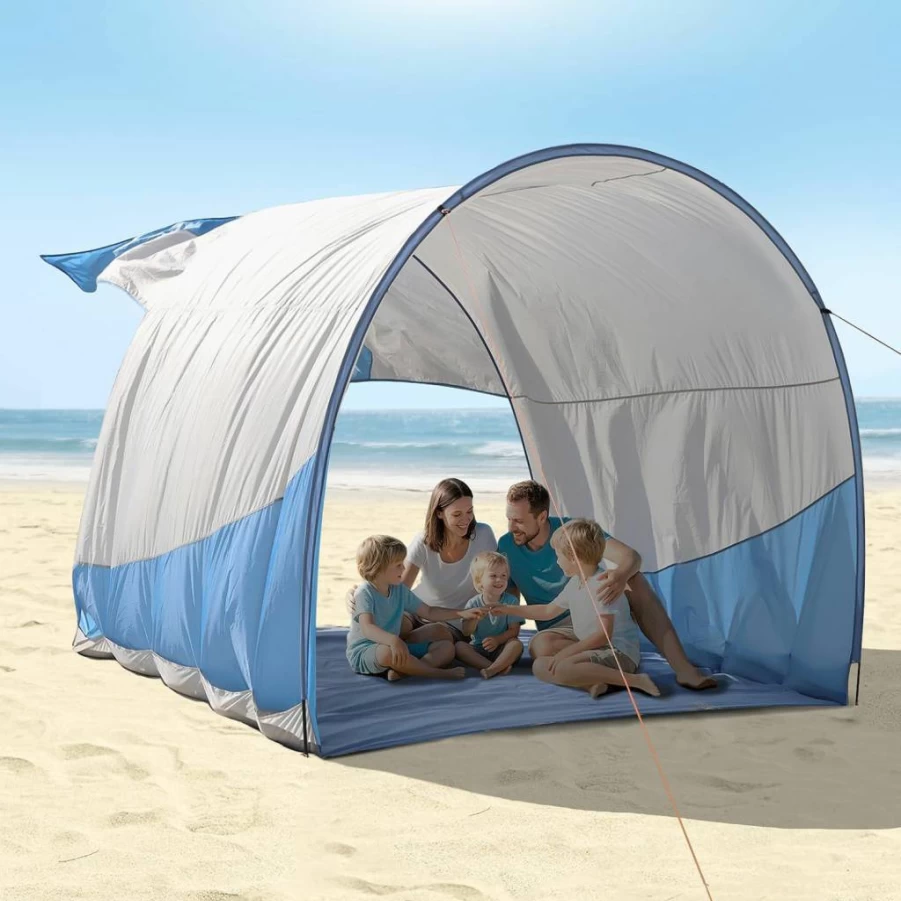 OUTELY Beach Tent Sun Shelter - UPF50+ Portable Canopy, Easy One-Person Setup, Wind-Resistant with Sandbags, 7.5ft Tall Shade for 3-6 People