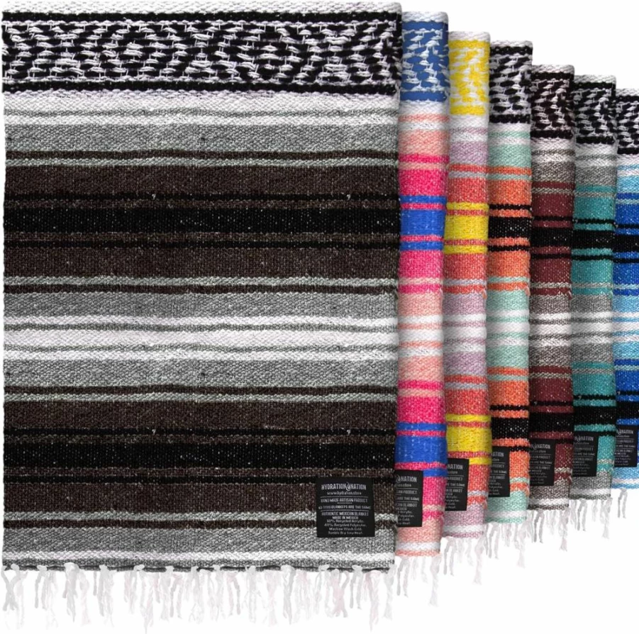 Hydration Nation Large Handwoven Mexican Falsa Blanket - 70"x50" Soft Sand Serape for Beach, Camping, Yoga & Outdoor Activities - Durable Lightweight Equestrian & Picnic Blanket