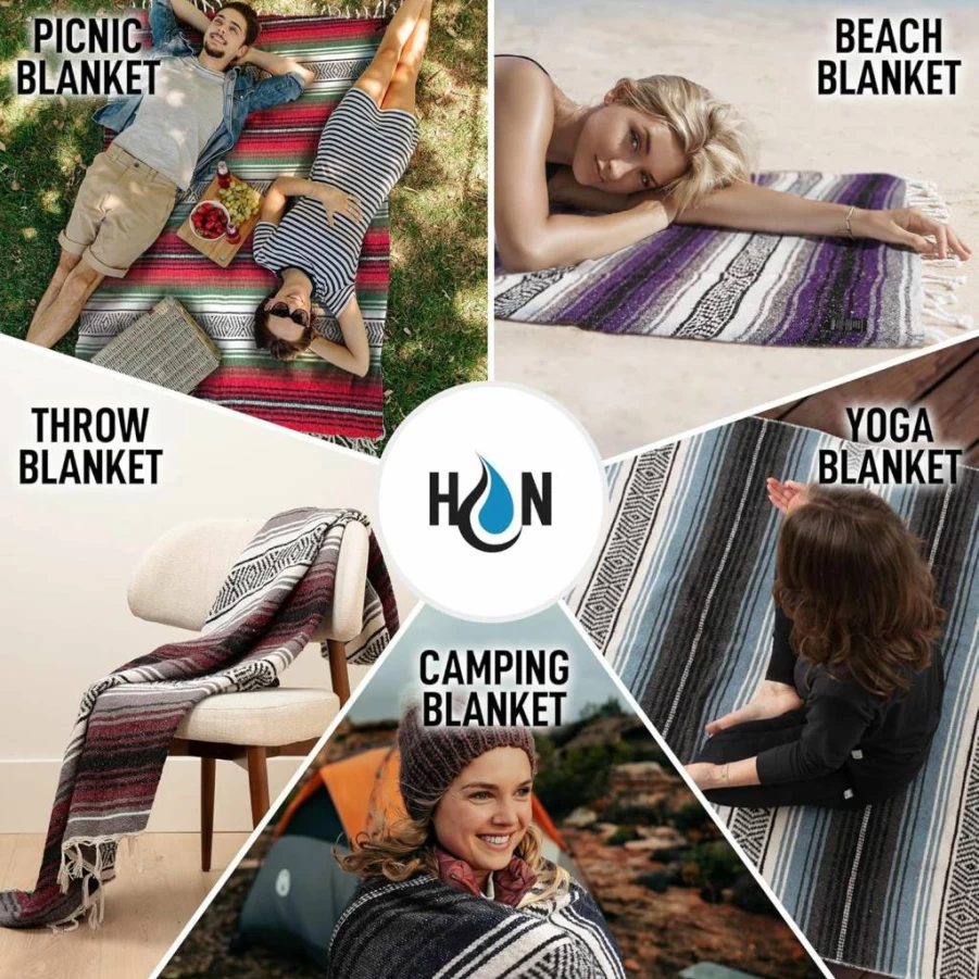 Hydration Nation Large Handwoven Mexican Falsa Blanket - 70"x50" Soft Sand Serape for Beach, Camping, Yoga & Outdoor Activities - Durable Lightweight Equestrian & Picnic Blanket