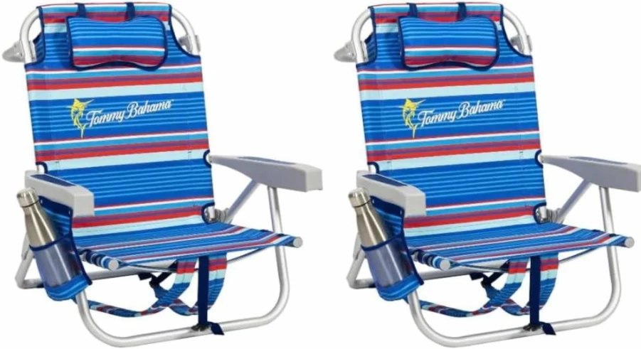 Tommy Bahama 2-Pack Aluminum Beach Chairs - Lightweight Folding Backpack Design (Sailfish & Palms Pattern, Multicolor)