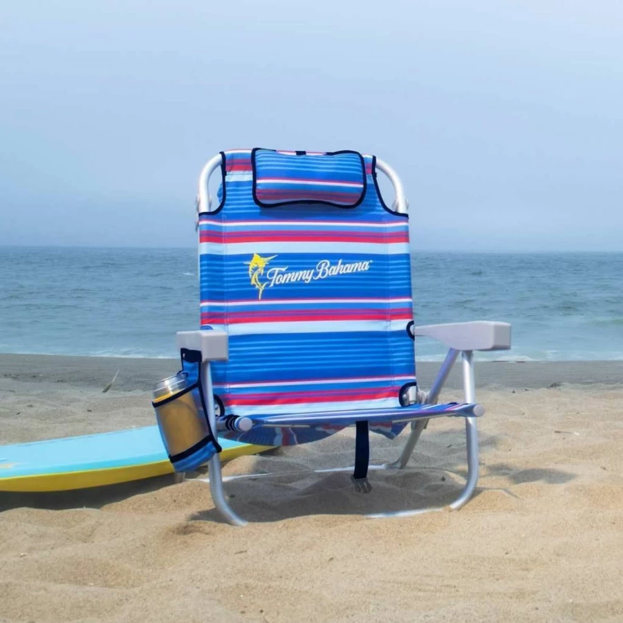 Tommy Bahama 2-Pack Aluminum Beach Chairs - Lightweight Folding Backpack Design (Sailfish & Palms Pattern, Multicolor)