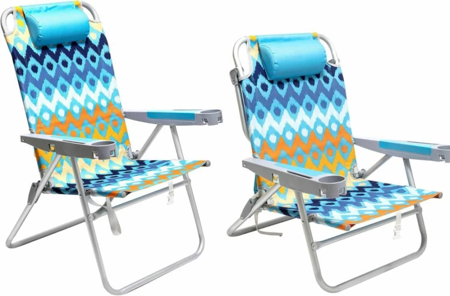 SUNNYFEEL 28" Extra Wide Folding Beach Chair - 5 Position Adjustable, Lightweight Portable Camping Chair with Cup Holder for Outdoor, Lawn, Travel & Picnic, Foldable Sand Chair for Adults