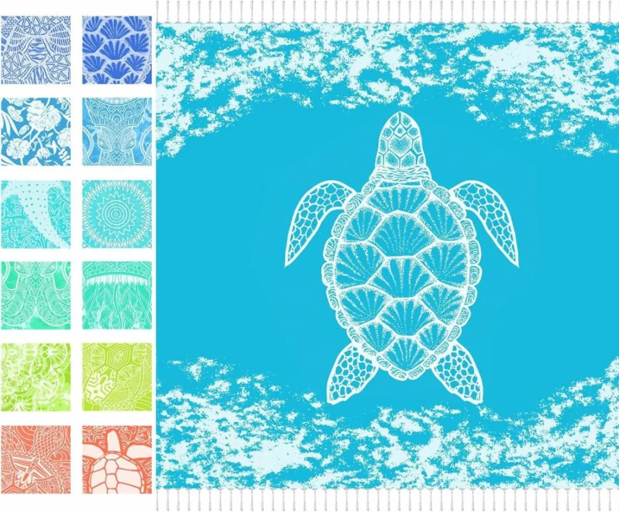 Vikumond Oversized Turkish Beach Towel - Extra Large Cotton Sandproof Blanket for Adults, Boho Woven Throw for Picnic, Camping & Gifts (Teal)