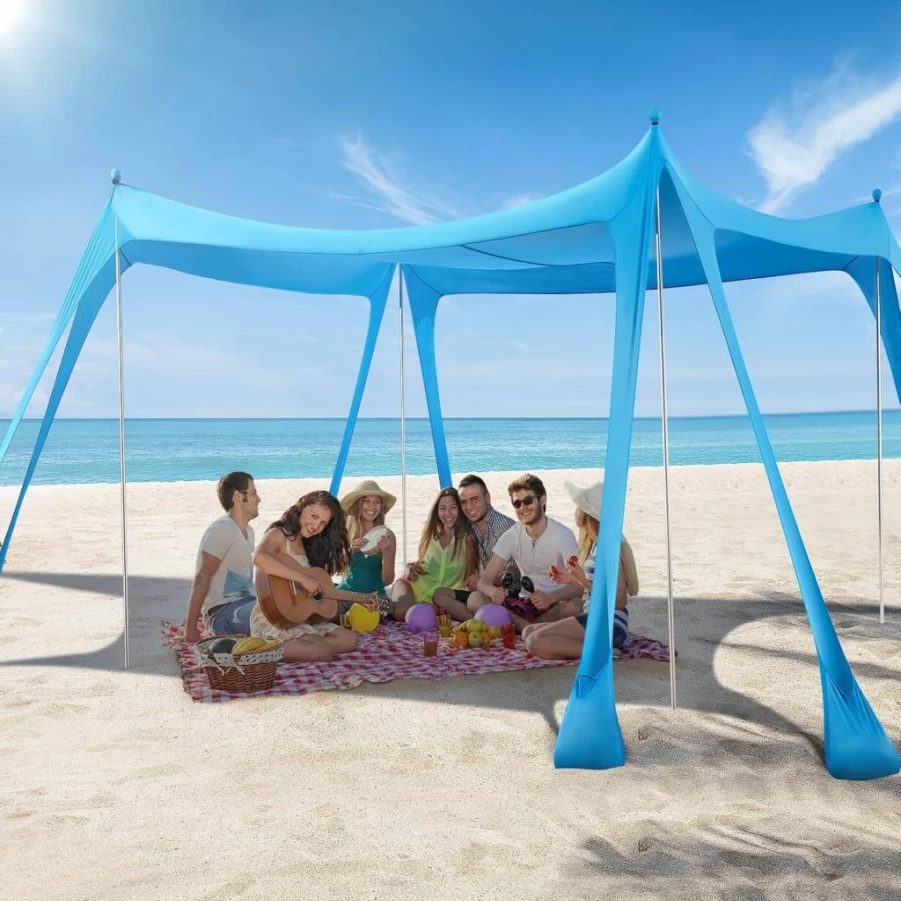 Clicliet UPF50+ Beach Tent Sun Shelter with Sandbags, Shovels & Stability Poles - Portable Camping Canopy for Outdoor, Fishing, and Beach Trips