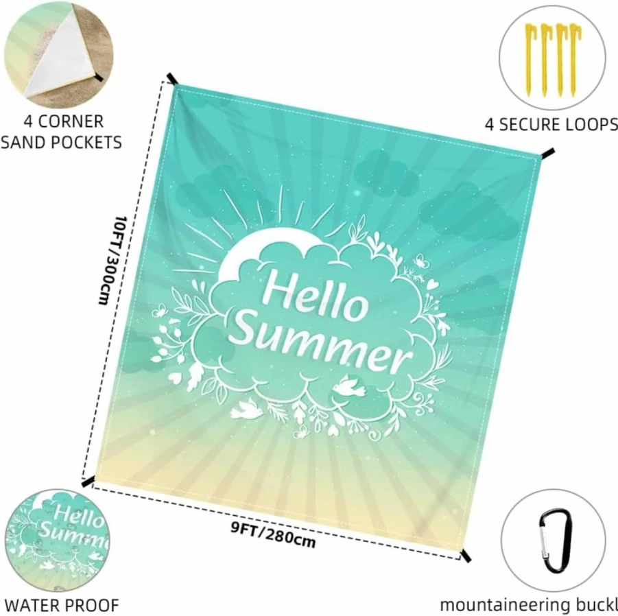 YUKI HOME Waterproof Sandproof Beach Blanket - 110" x 118" Oversized Picnic Mat with Stakes, Storage Bag, Quick-Drying for Outdoor, Beach, Park, Camping