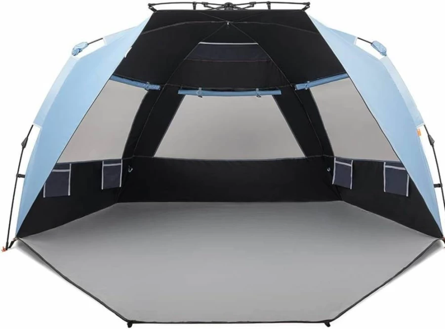 Easthills Outdoors Deluxe XL Beach Tent - Pop Up Sun Shelter for 4-6 People, UPF 50+ Protection, Double Silver Coated, Extended Zippered Porch, Family Size 99" Wide, Instant Shade Shelter