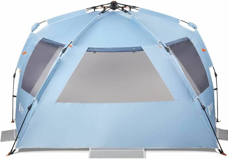 Easthills Outdoors Deluxe XL Beach Tent - Pop Up Sun Shelter for 4-6 People, UPF 50+ Protection, Double Silver Coated, Extended Zippered Porch, Family Size 99" Wide, Instant Shade Shelter