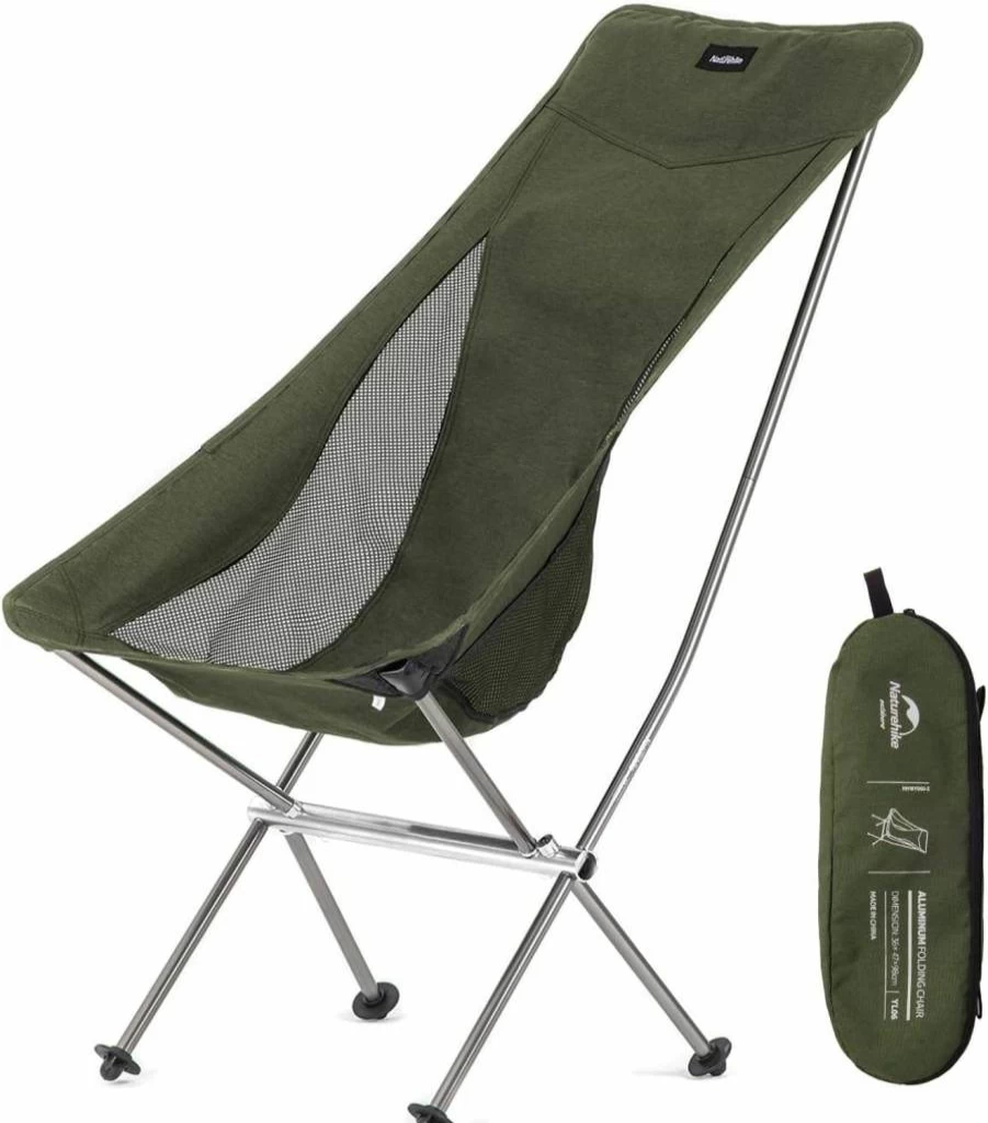 Naturehike Lightweight Folding Camping Chair - High Back Portable Outdoor Chair for Adults, Supports 330Lbs, Compact Design with Storage Bag, Ideal for Hiking, Beach, Picnic, Fishing, Grey