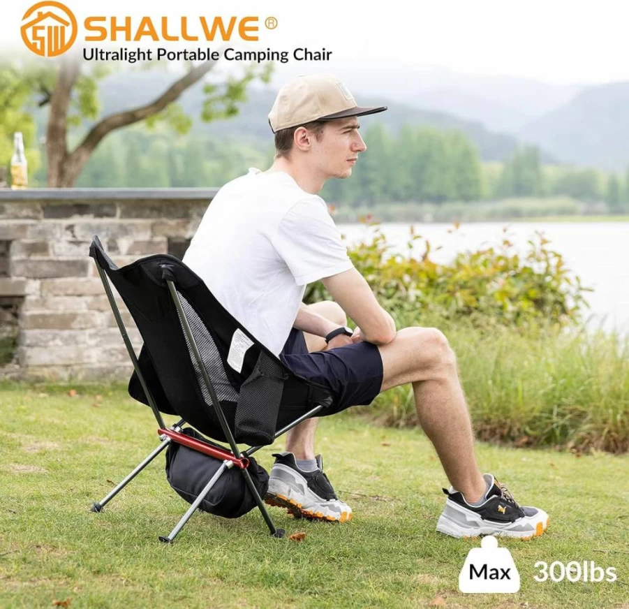SHALLWE Ultralight Portable Camping Chair - 300Lbs Capacity, Aviation Aluminum Frame, Compact Folding Design with Storage Bag for Outdoor, Beach, BBQ, Hiking, and Lawn Activities