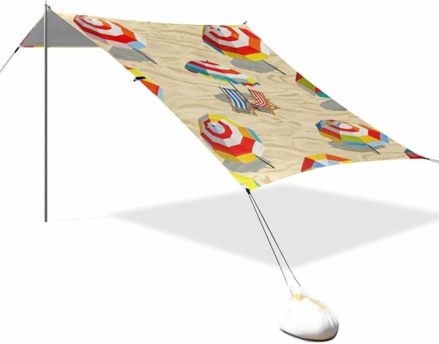 EtherSpher UPF50+ Foldable Beach Tent - Lightweight Sun Shelter with Sandbags & Shovel, Portable Cartoon Design Summer Lounger for Family Travel, Beach Sunshade Toldo Para Playa