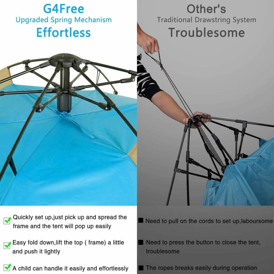 G4Free Deluxe XL Pop Up Beach Tent - 3-4 Person Easy Setup Sun Shelter with UPF 50+ UV Protection, Extra Wide 70.9 Inch Portable Canopy for Outdoor