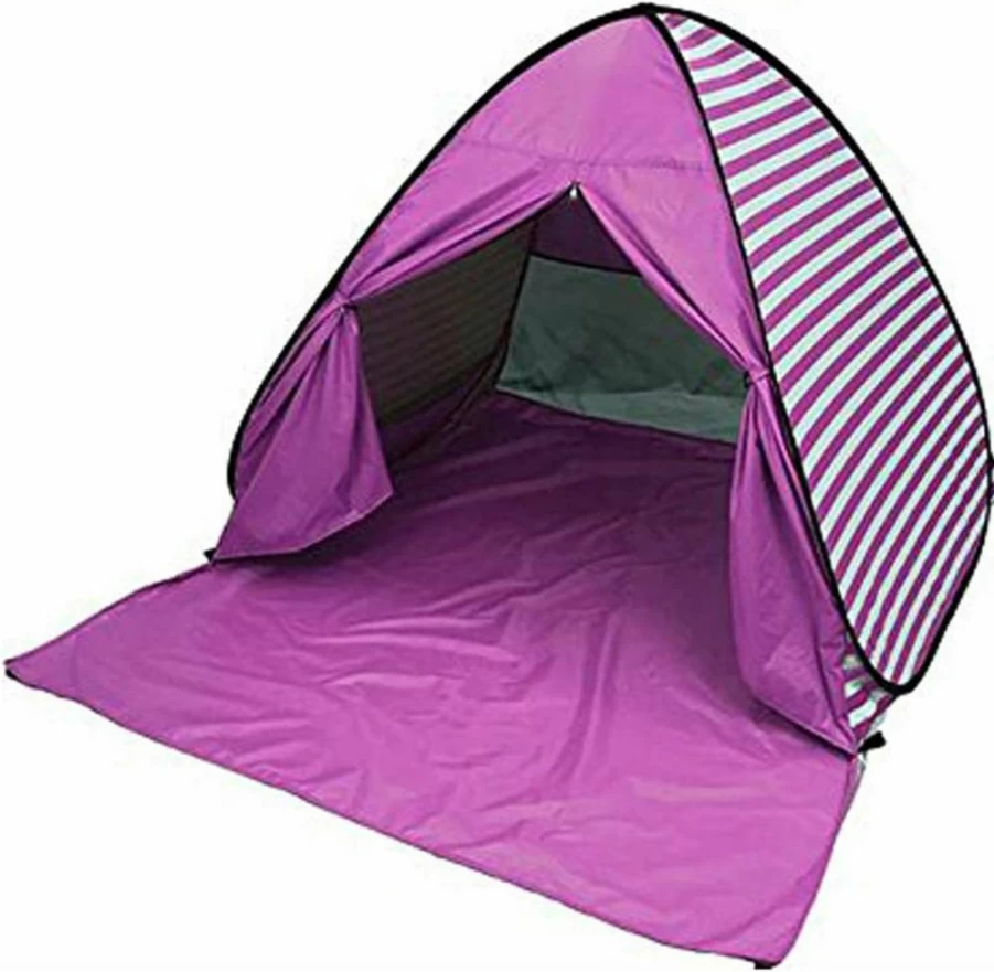 YBK Tech Automatic Pop-Up Beach Tent with UV Protection - Portable Sun Shelter for 2-3 People, Quick Setup, Lightweight, Pink Stripe Design
