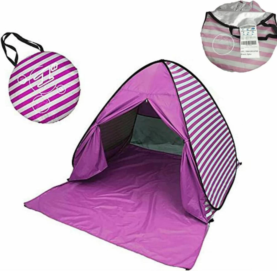 YBK Tech Automatic Pop-Up Beach Tent with UV Protection - Portable Sun Shelter for 2-3 People, Quick Setup, Lightweight, Pink Stripe Design