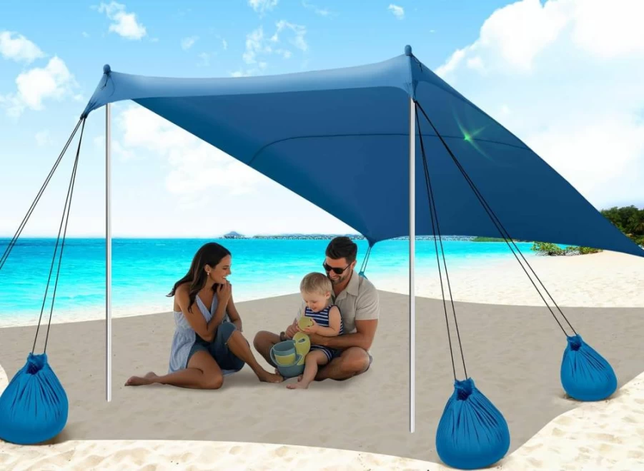 Vibemo 10x10FT UPF50+ Beach Tent Sun Shelter - Portable Sun Shade with Sandbags, Ground Pegs & Stability Poles for Camping, Fishing, Picnics, Backyard, Outdoor Travel Canopy