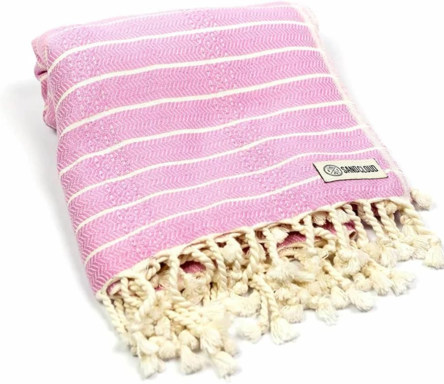 Sand Cloud Turkish Beach Towel - 100% Organic, Quick Dry, Sand Proof - Perfect for Beach, Picnic, Bath - Shark Tank Featured - Gocek Pink