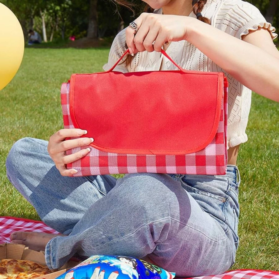 PUPOPIK 80x80 Inch Extra Large Beach Blanket - Waterproof, Sand-Free, Foldable Picnic Mat for Outdoor, Camping, Park, BBQ, Travel, and Concerts (Classic Red Check)
