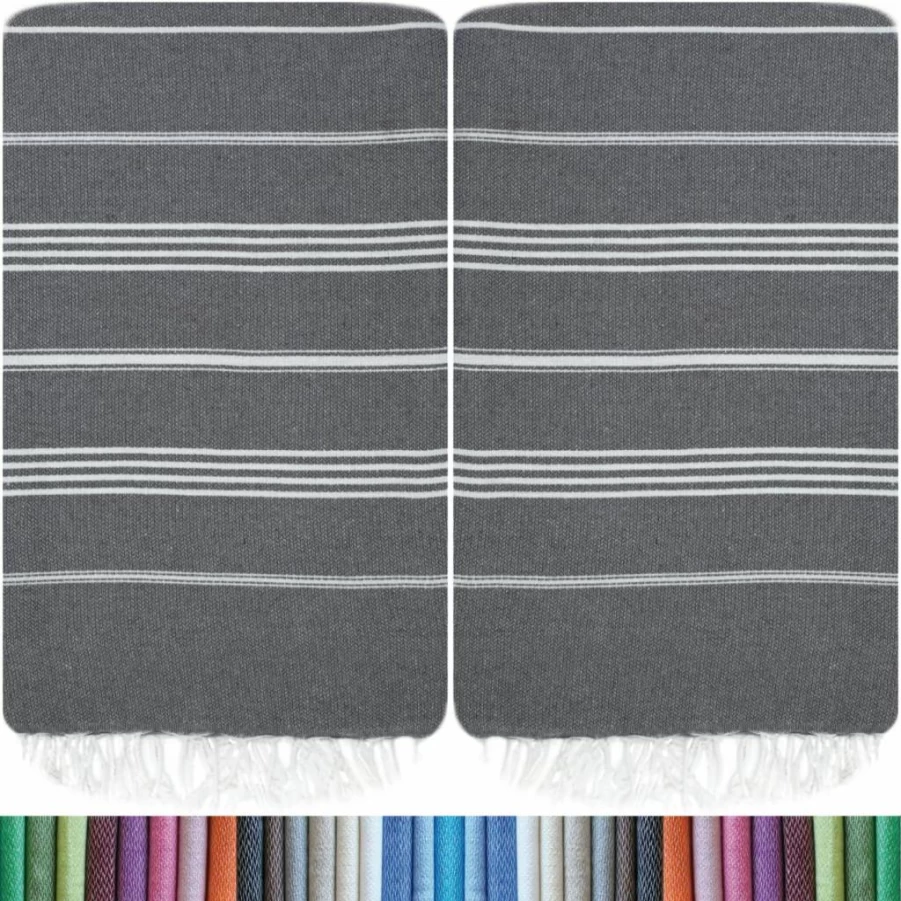 HAVLULAND Turkish Beach Towels 2 Pack - 100% Cotton Oversized 39x71 Inch, Quick Dry Sand Free Travel Towel & Blanket for Adults, Grey Beach Essentials Gift