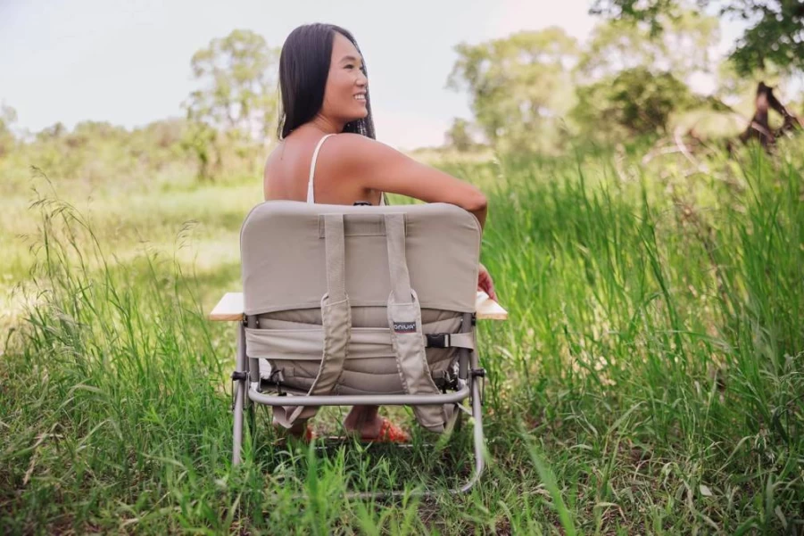 PICNIC TIME Descanso Portable Beach Chair - Lightweight Low Profile Camping Chair with Removable Washable Cover, Backpack Straps for Easy Carry