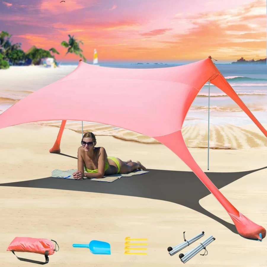 CUUPO 7 Ft Beach Tent Sun Shelter with UPF 50+ UV Protection, Portable Outdoor Canopy for Camping, Beach, Fishing, Backyard, and Picnics