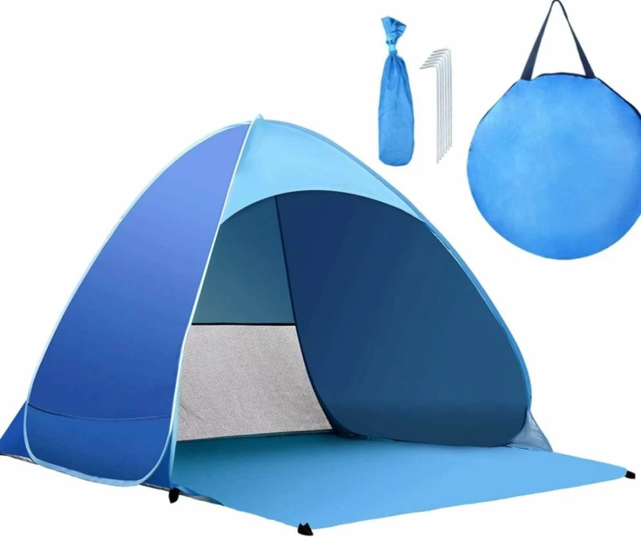 YL traV Pop Up Beach Tent - XL UPF 50+ Sun Shelter with Carry Bag & Stakes for 3-4 People, Portable for Camping, Park, Outdoor Activities