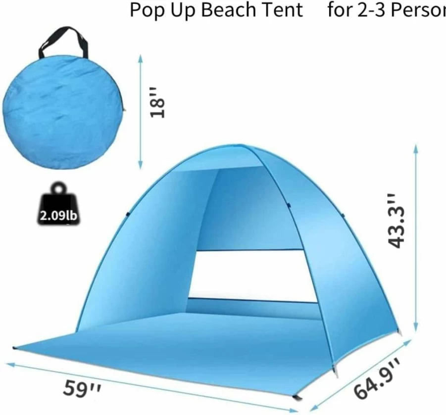 YL traV Pop Up Beach Tent - XL UPF 50+ Sun Shelter with Carry Bag & Stakes for 3-4 People, Portable for Camping, Park, Outdoor Activities